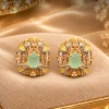 Mint Green Floral Crystal Stud Earrings (1) Mint Green Floral Crystal Stud Earrings