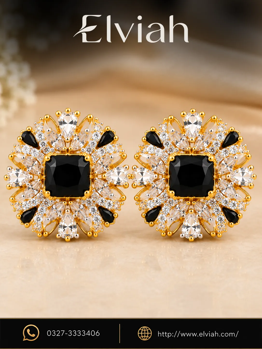 Black Crystal Floral Earrings