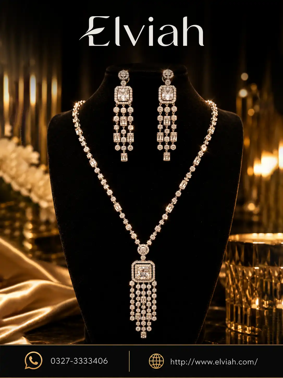 Crystal Bridal Necklace & Earrings Set | Elviah