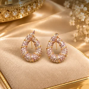 Pink Rose Quartz Style Teardrop Earrings