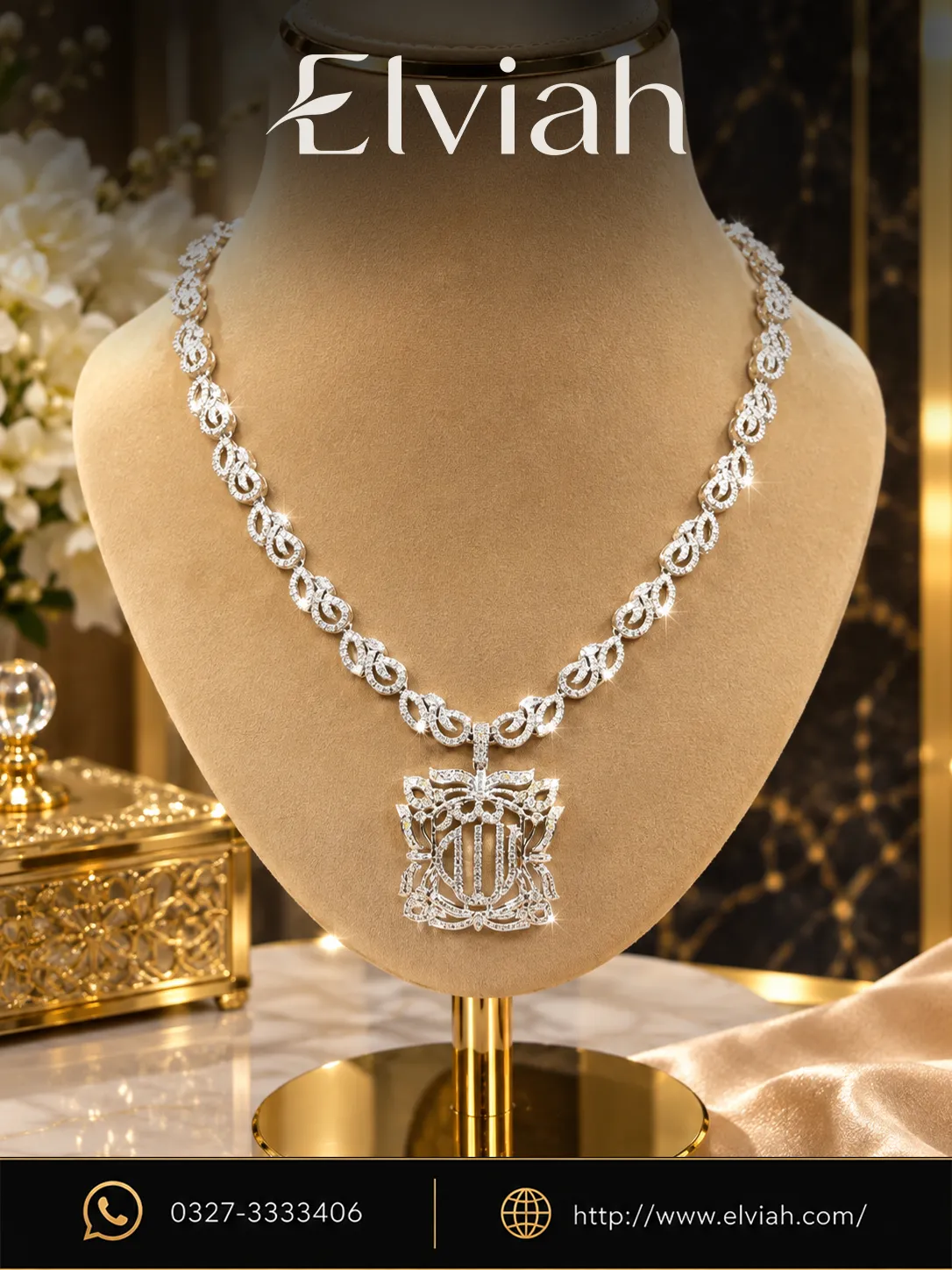 Silver Crystal Filigree Pendant Necklace