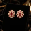 Ruby Blossom Stud Earrings (1) Ruby Red Floral Crystal Stud Earrings