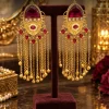 Ruby Fringe Statement Earrings (1) Ruby Red & Gold Fringe Statement Earrings