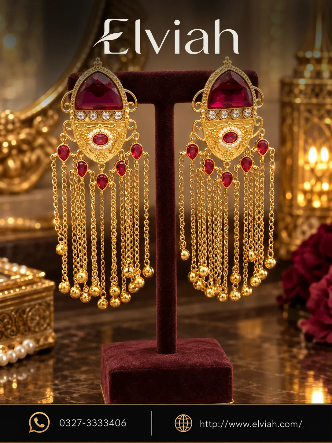 Ruby Red & Gold Fringe Statement Earrings