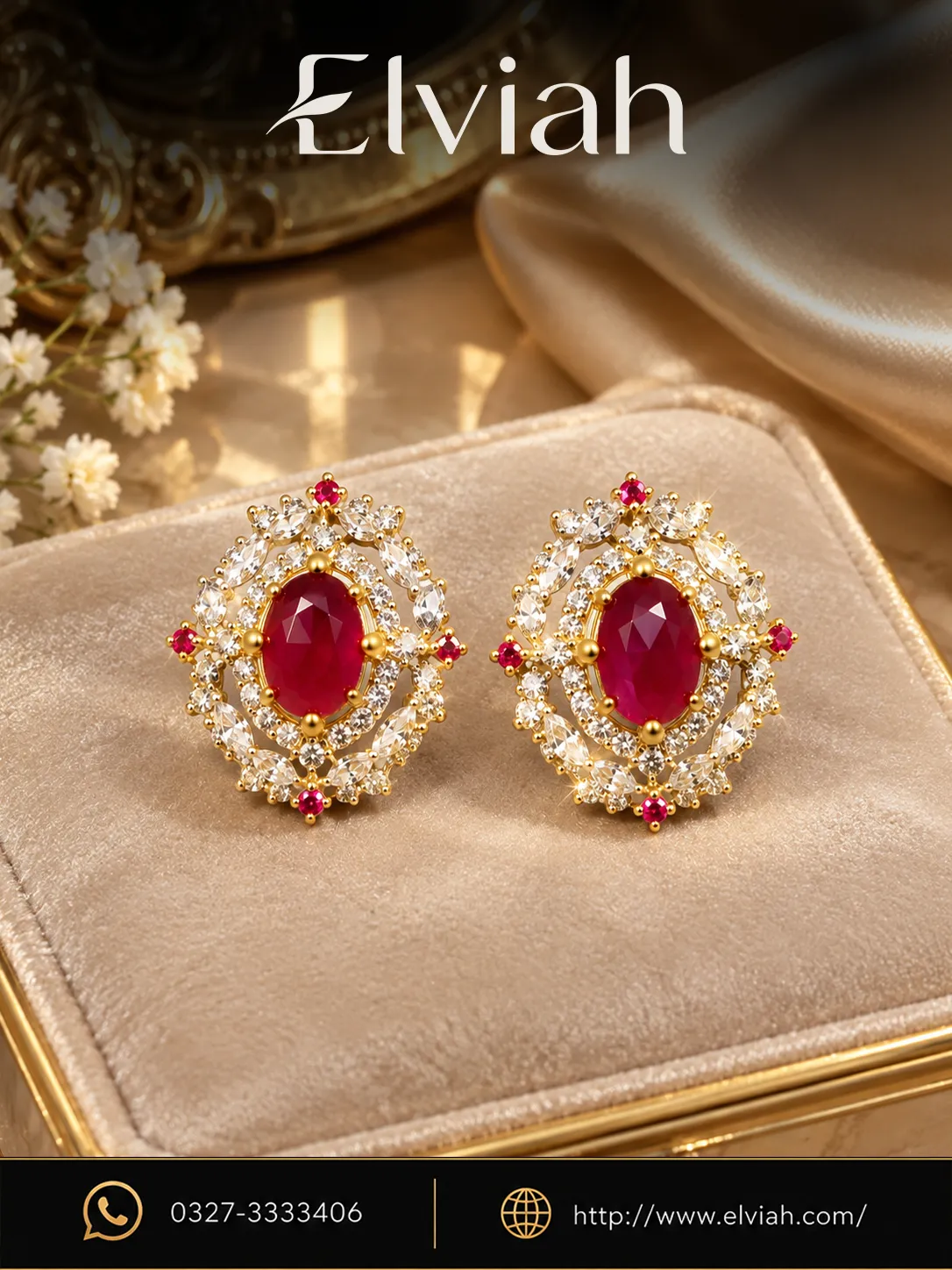 Ruby Oval Halo Earrings (1) Red Ruby Style Halo Earrings
