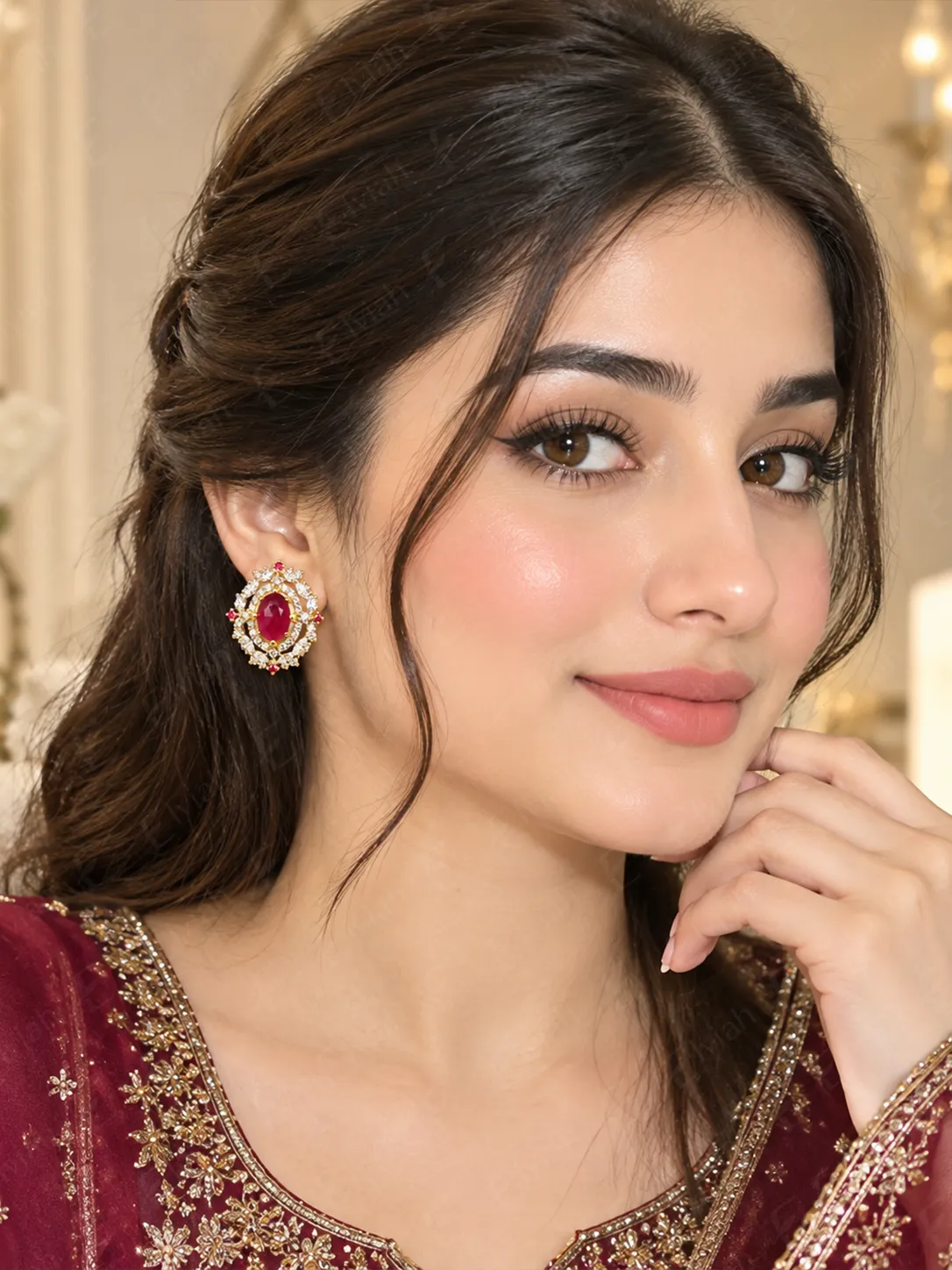 Ruby Oval Halo Earrings (3)