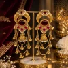 Ruby Pearl Jhumka Chain Earrings (1) Ruby & Pearl Gold Jhumka Statement Earrings