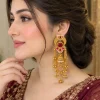 Ruby Pearl Jhumka Chain Earrings (4)