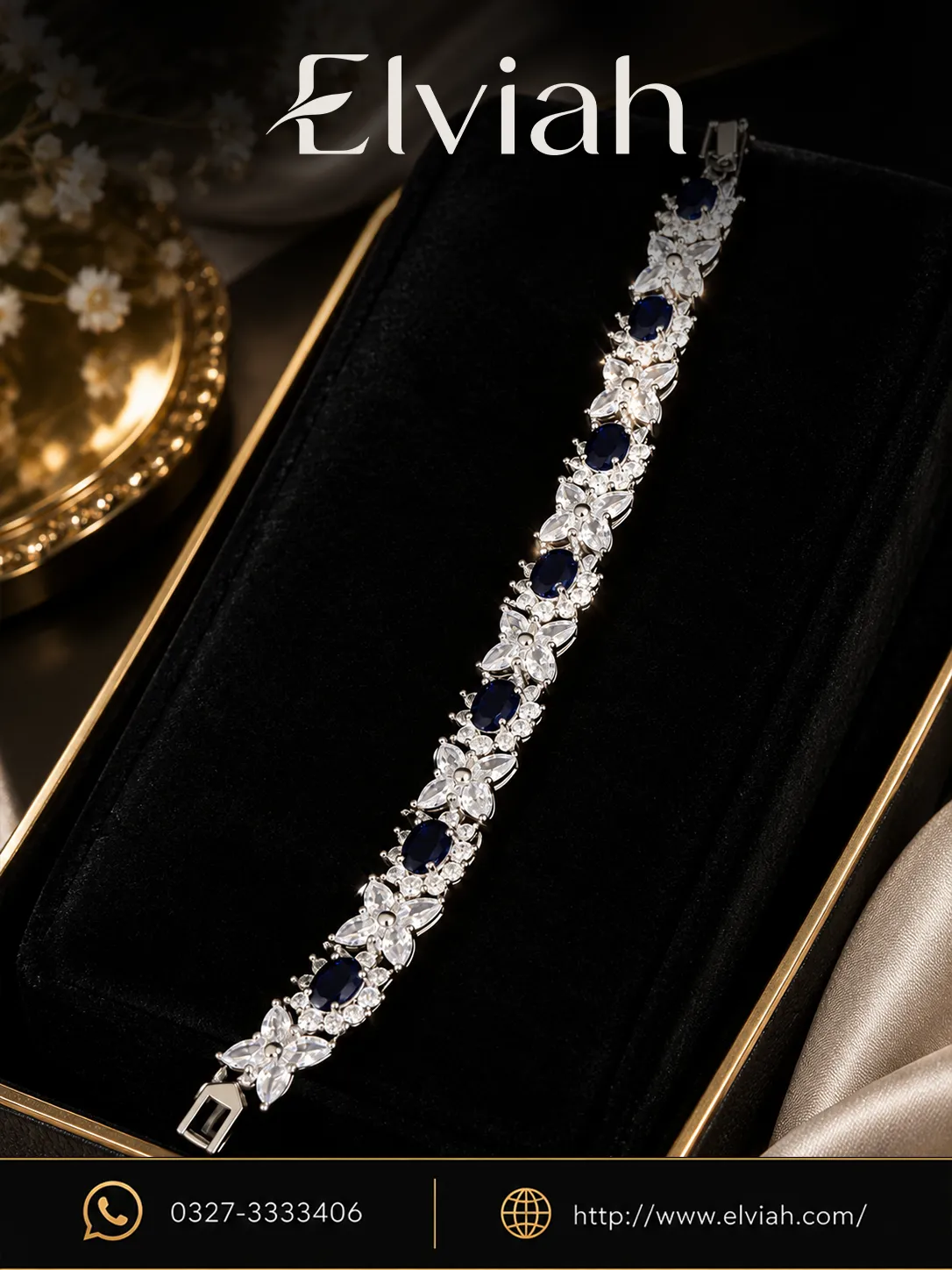 Blue Floral Crystal Bracelet
