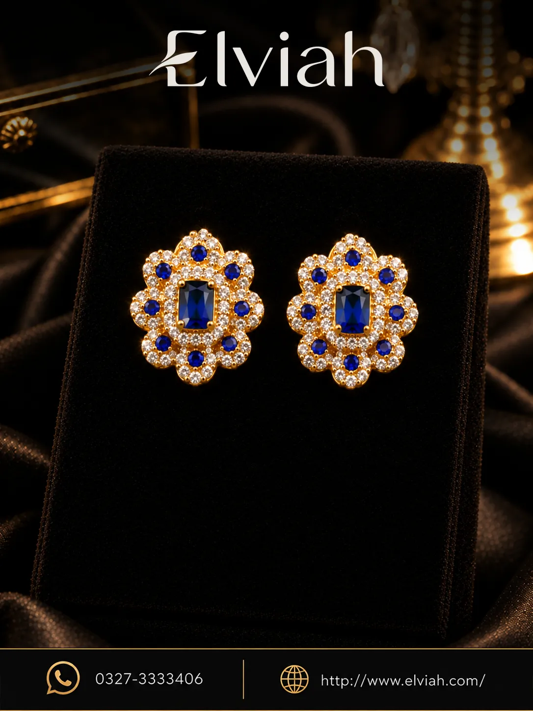 Blue Sapphire Floral Crystal Stud Earrings