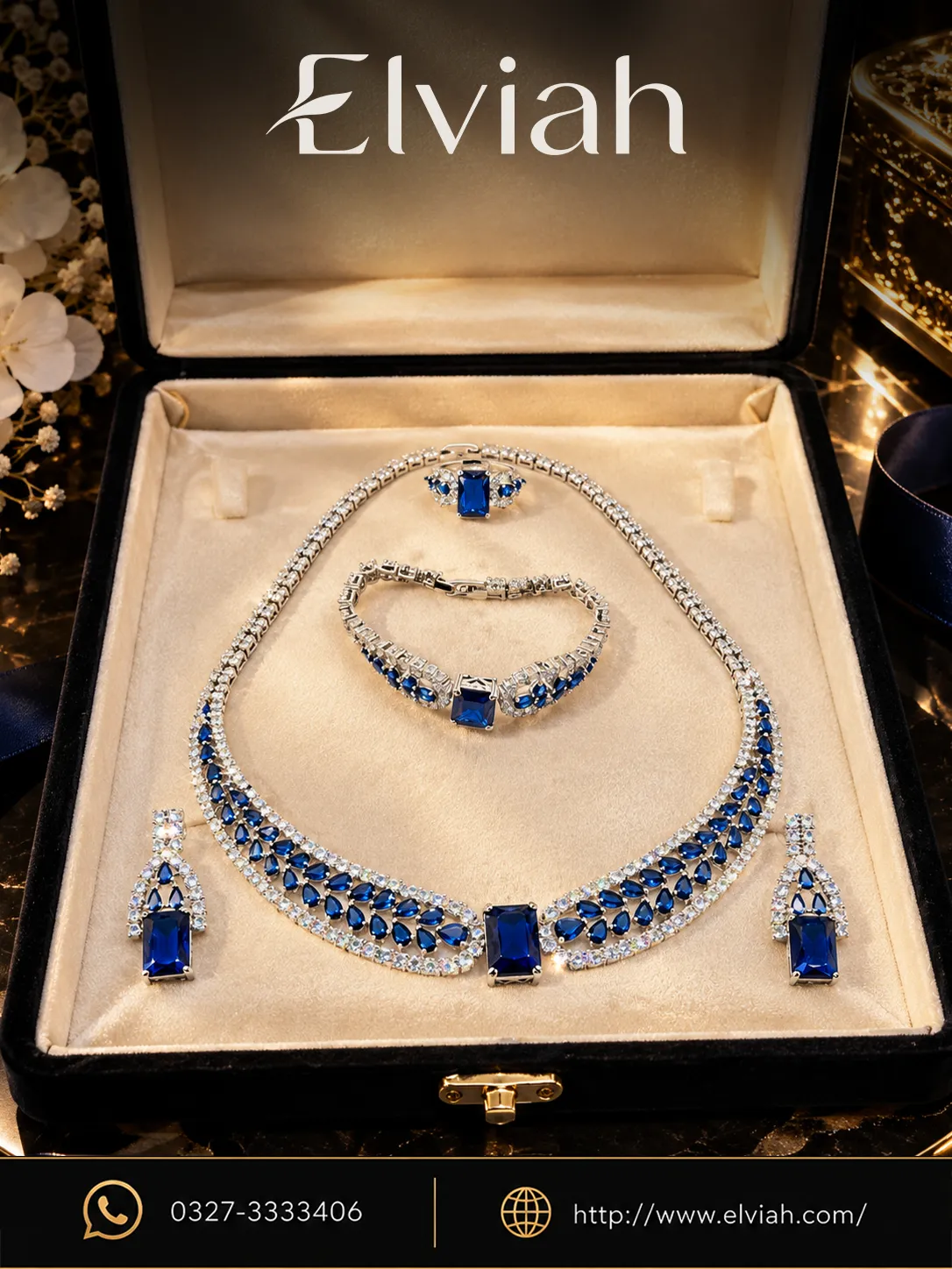 Blue Sapphire Crystal Necklace Set