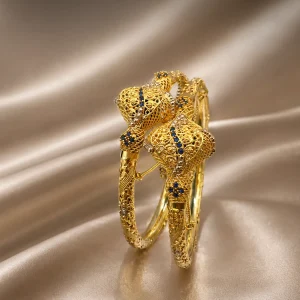 Blue Accent Gold Filigree Bangle Set