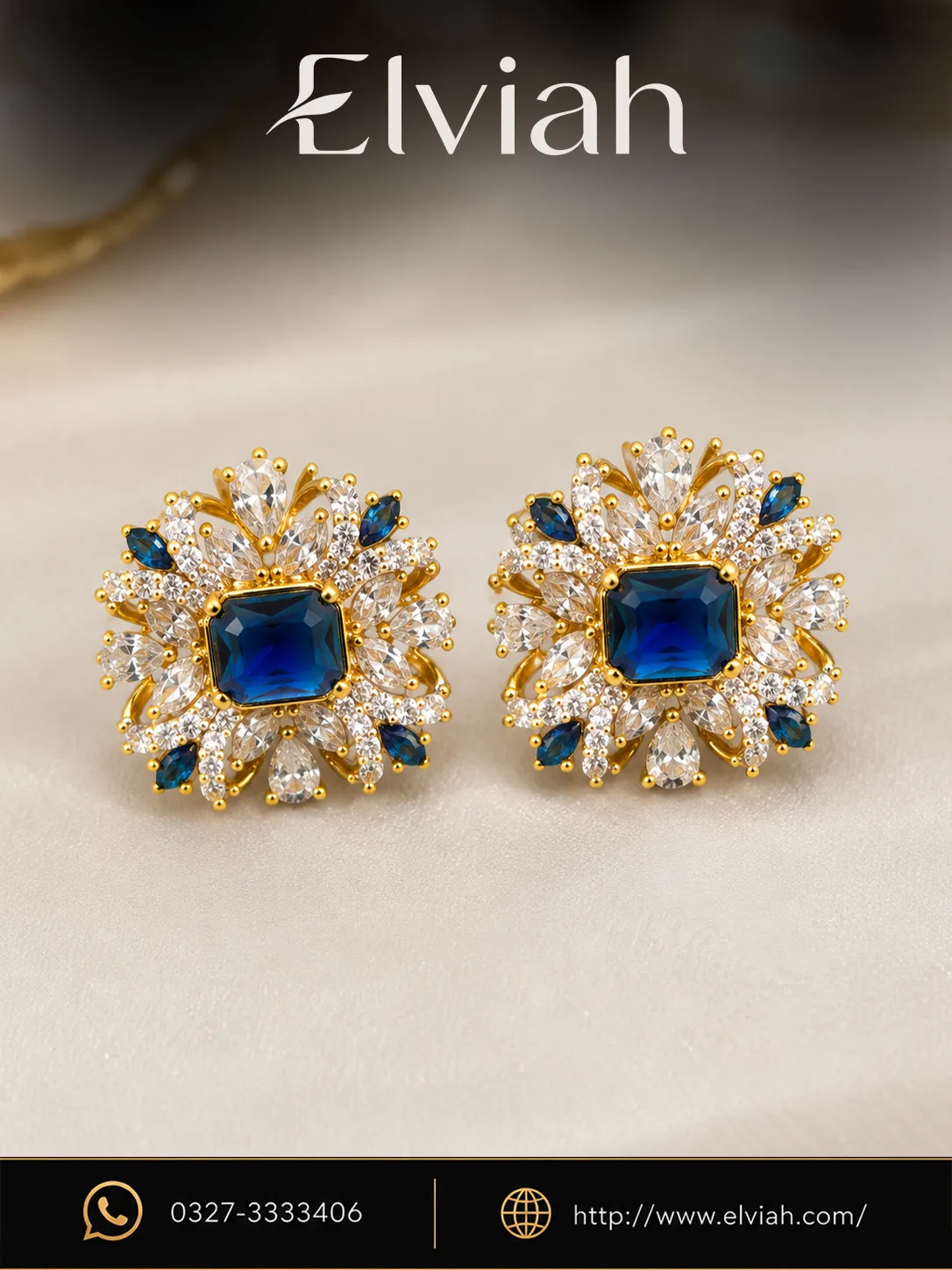 Blue Sapphire Style Floral Crystal Earrings