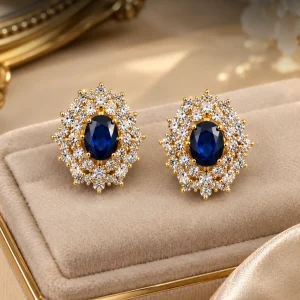 Blue Sapphire Style Halo Earrings
