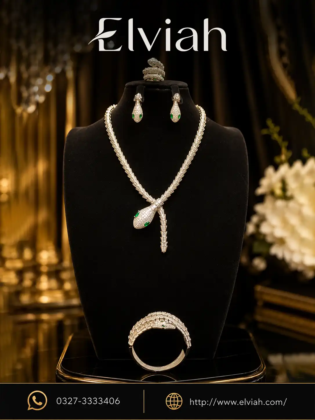 Green Serpent Statement Jewelry Set | Elviah