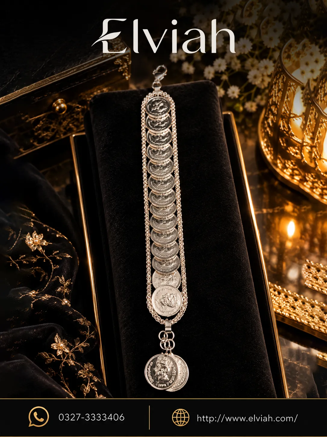 Silver Coin Charm Bracelet