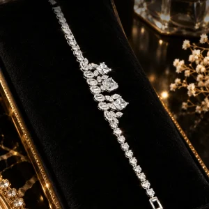 Silver Crystal Floral Bracelet