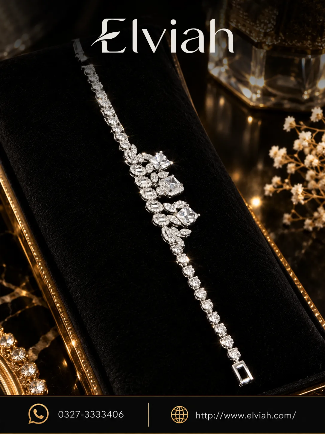 Silver Crystal Floral Bracelet
