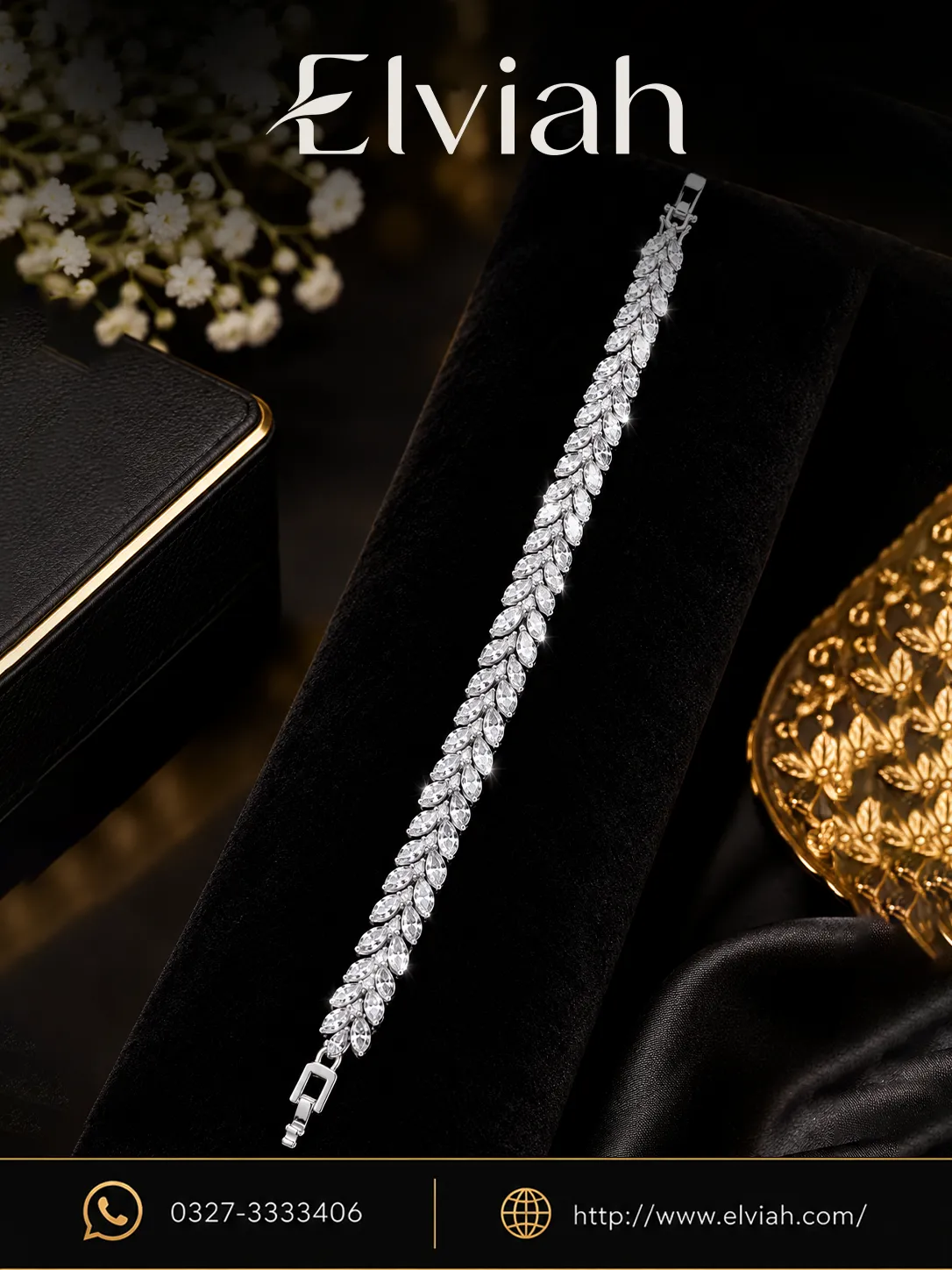 Silver Leaf Crystal Bracelet