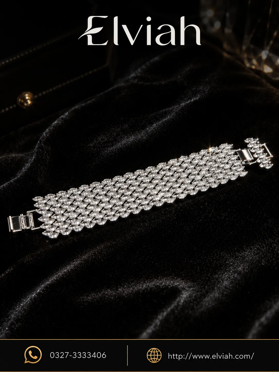 Silver Crystal Petal Weave Statement Bracelet | Elviah