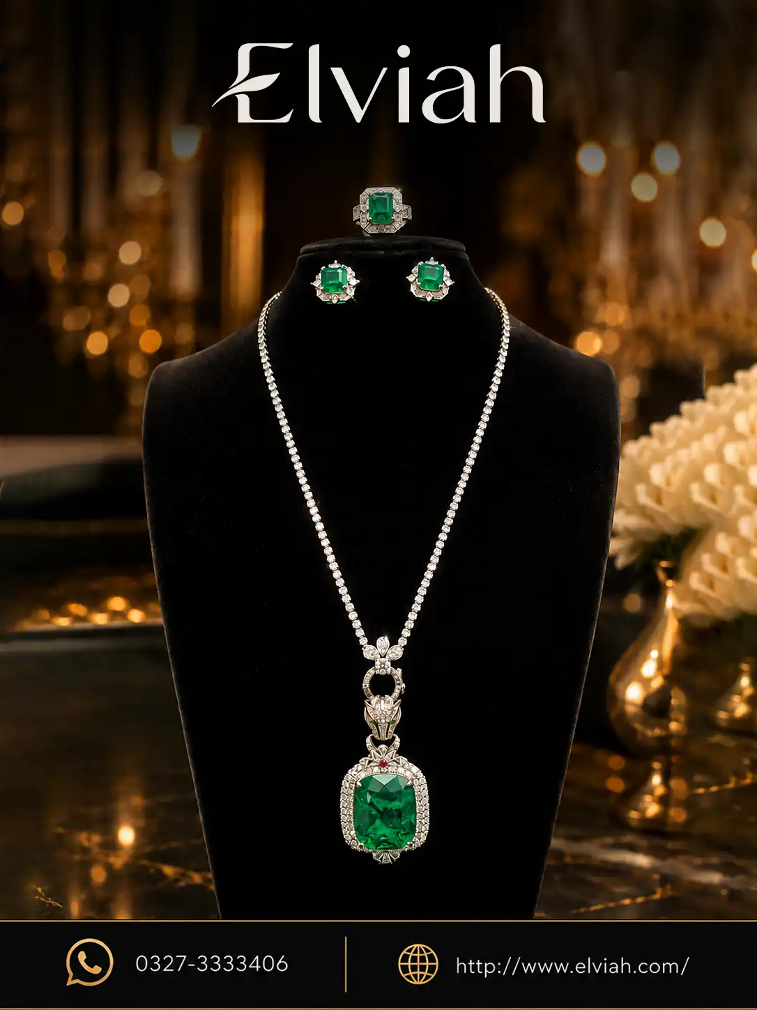 Green Halo Pendant Jewelry Set | Verdant Halo by Elviah